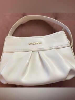 Love Moschino Cream Pleated Shoulder Bag with Gold Logo
